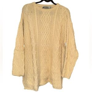 Aran Crafts made in Ireland merino wool in a pale yellow pullover sweater